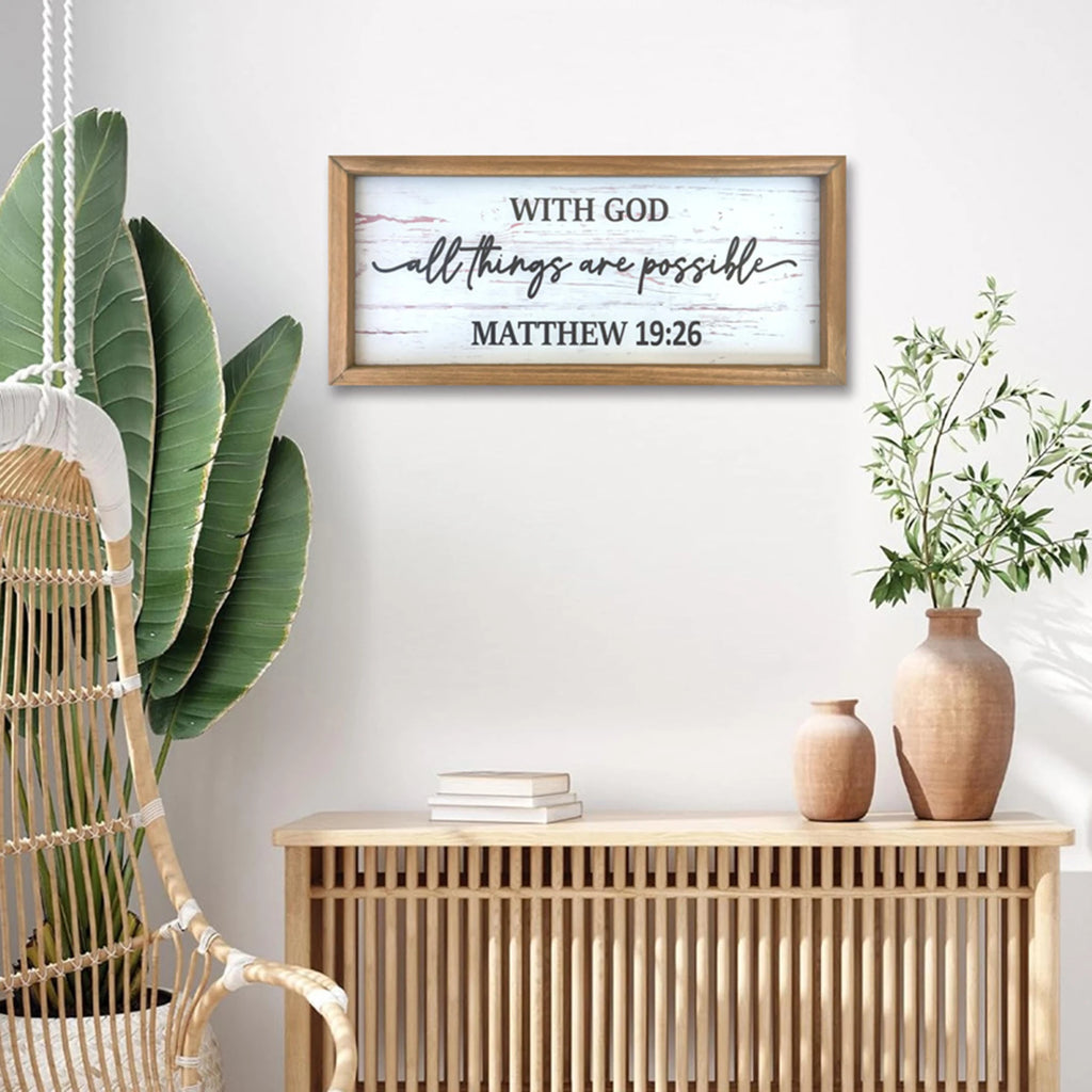 Inspirational Wooden Wall Art Sign for Home Decor - Trust in God for All Things Are Possible Christian Plaque for Living Room