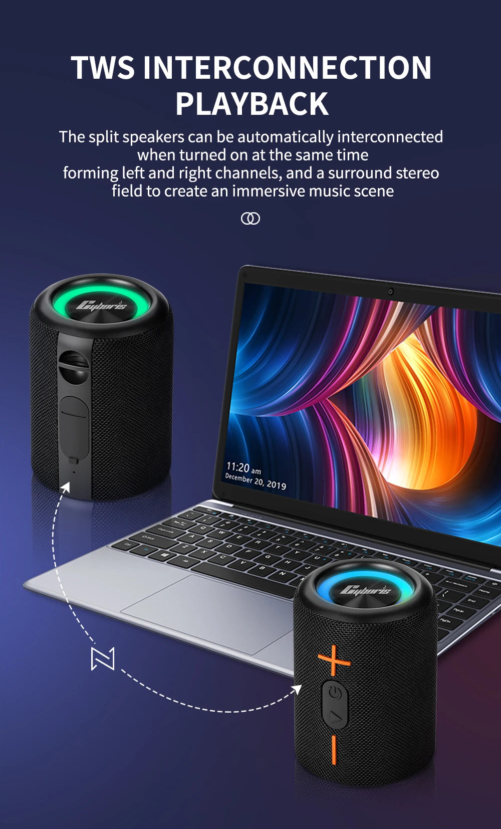 2in1 S10 Split Wireless Bluetooth Speaker 20W Powerful IPX6 HIFI Stereo Surround with RGB Light Aux TF Card for Outdoor Home