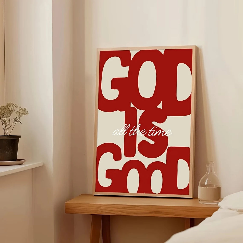 Modern,Retro Red God is Good Christian Quote Wall Art Print Canvas Painting Poster Picture For Bedroom,Living Room Home Decor