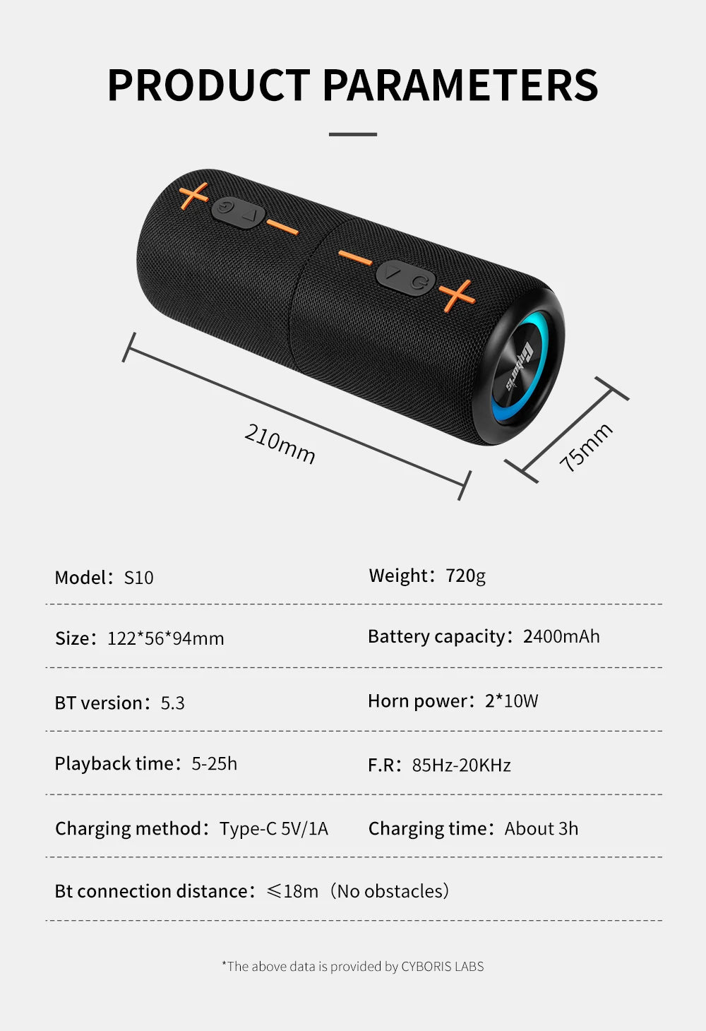 2in1 S10 Split Wireless Bluetooth Speaker 20W Powerful IPX6 HIFI Stereo Surround with RGB Light Aux TF Card for Outdoor Home