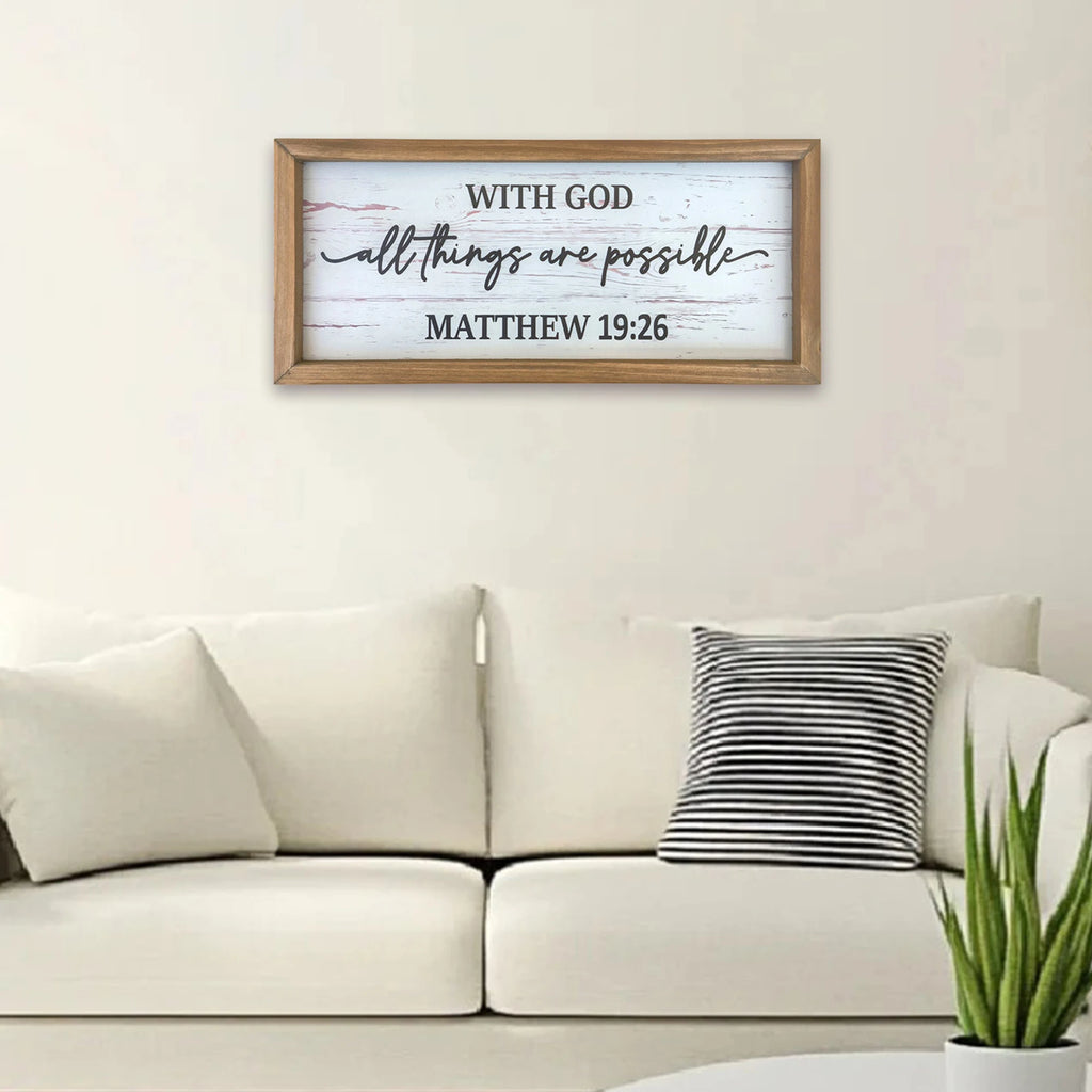 Inspirational Wooden Wall Art Sign for Home Decor - Trust in God for All Things Are Possible Christian Plaque for Living Room
