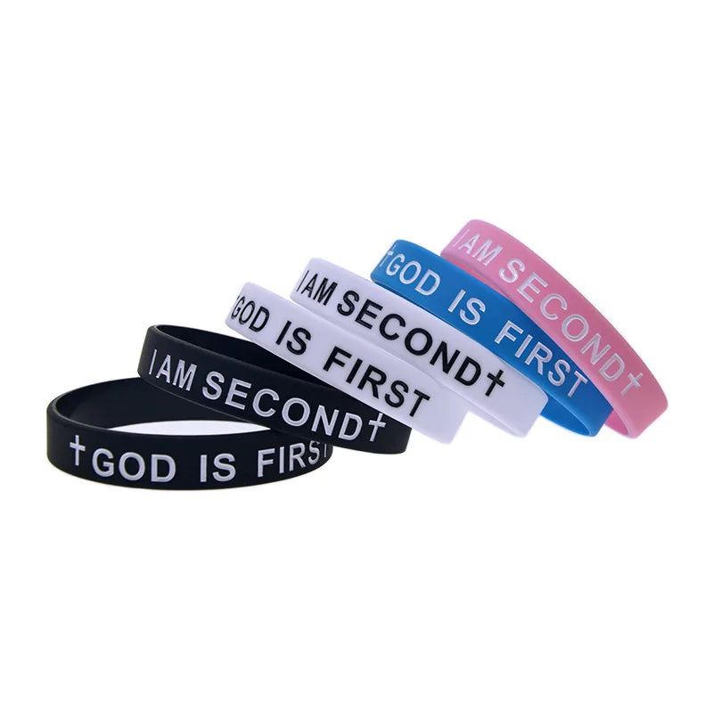 1PC/3PCS God is First Jesus Silicone Wristband Christian Bible Verse Bracelet Men and Women Jewelry