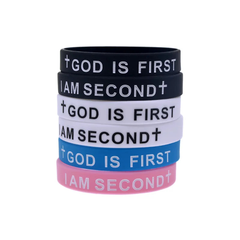1PC/3PCS God is First Jesus Silicone Wristband Christian Bible Verse Bracelet Men and Women Jewelry