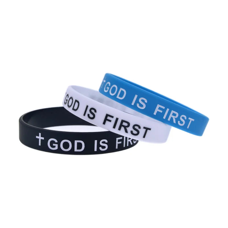 1PC/3PCS God is First Jesus Silicone Wristband Christian Bible Verse Bracelet Men and Women Jewelry