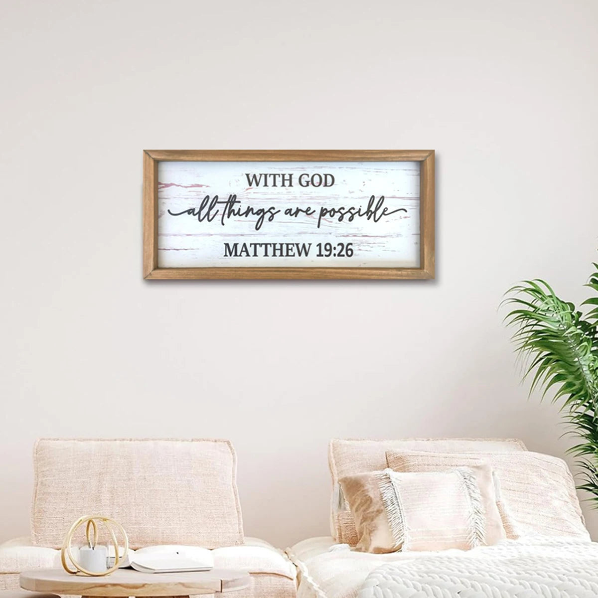 Inspirational Wooden Wall Art Sign for Home Decor - Trust in God for All Things Are Possible Christian Plaque for Living Room
