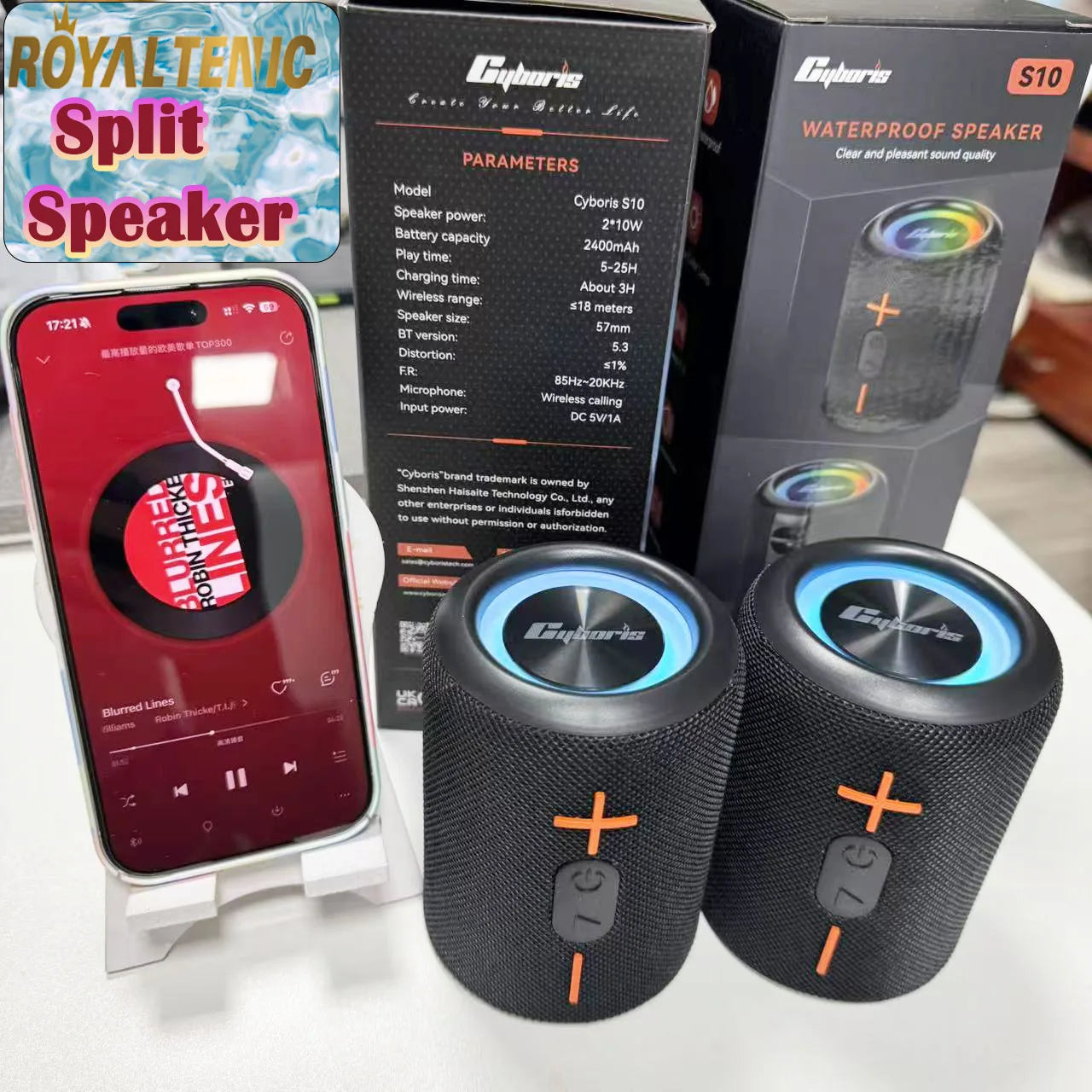 2in1 S10 Split Wireless Bluetooth Speaker 20W Powerful IPX6 HIFI Stereo Surround with RGB Light Aux TF Card for Outdoor Home