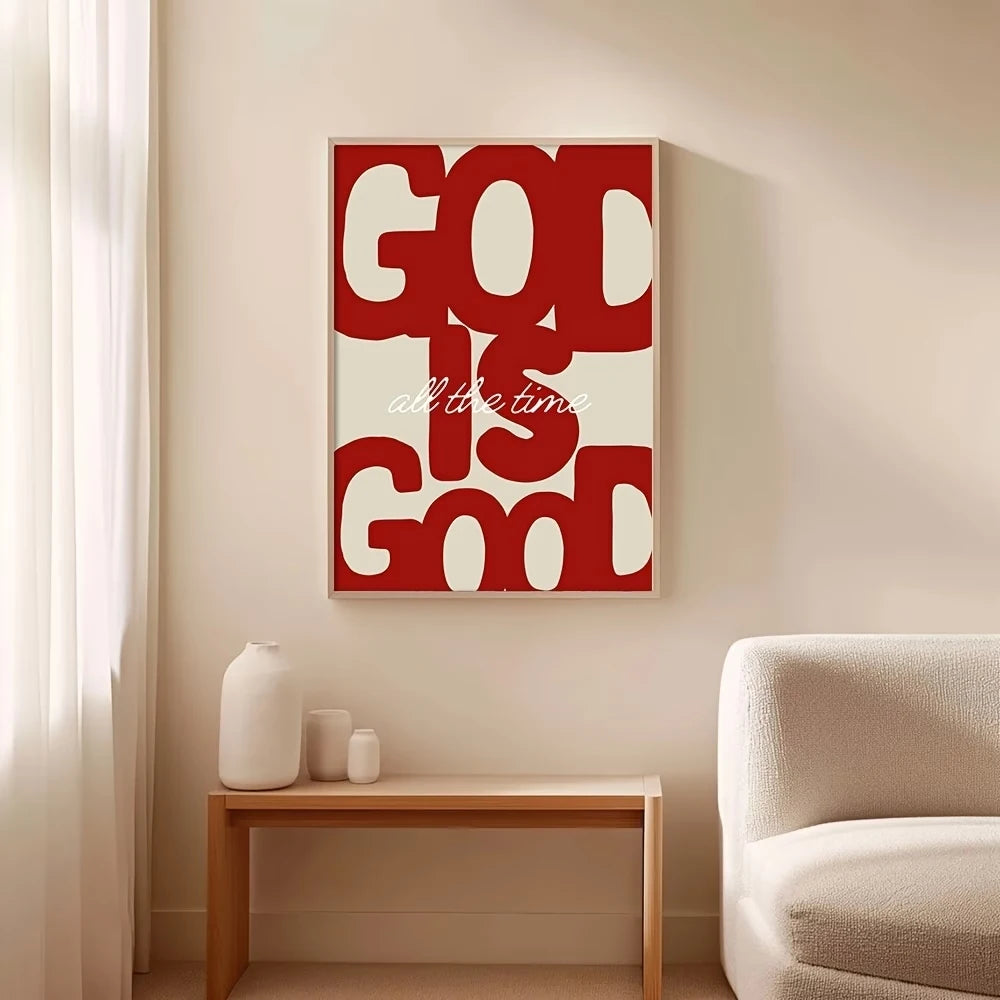 Modern,Retro Red God is Good Christian Quote Wall Art Print Canvas Painting Poster Picture For Bedroom,Living Room Home Decor